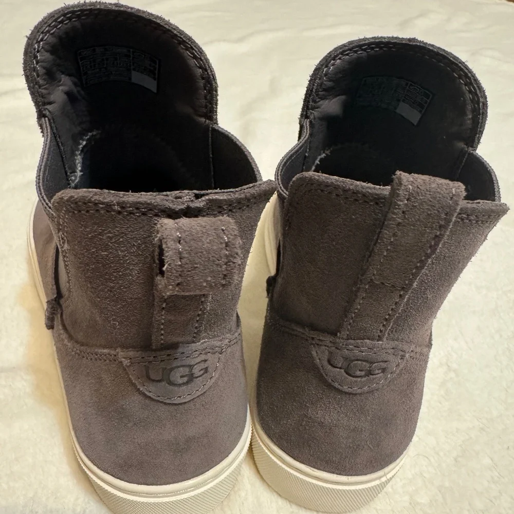 UGG Women's Dark Brown/grey Suede Slip-On Sneakers with Cream Sole